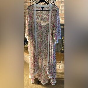 Torrid Pink and Green Floral Maxi Kimono